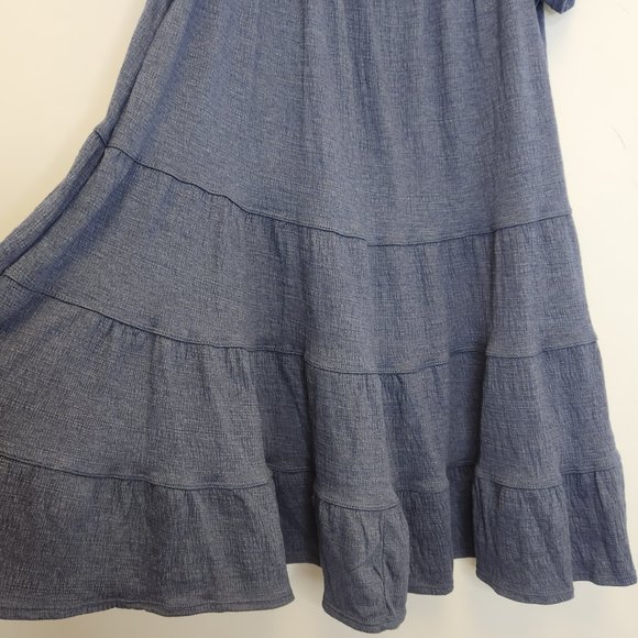 Max Studio Tiered Sun Dress Large Blue Scoop Neck Flutter Short Sleeve Stretch - Picture 3 of 8